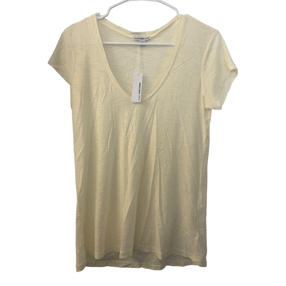 James Perse Standard Pale Yellow V-Neck Slub Cotton Modal T-Shirt 2/M WSVH3182CU